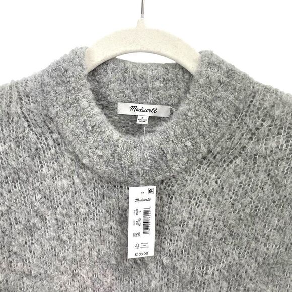 NEW Madewell Wool-Alpaca Blend Bouclé-Knit Oversized Sweater Size S grey soft - Picture 4 of 10